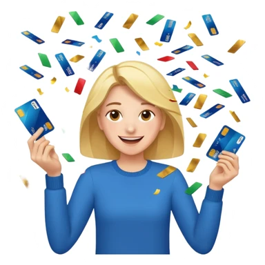 A joyful person cutting up credit cards as they turn into flying confetti emoji sticker
