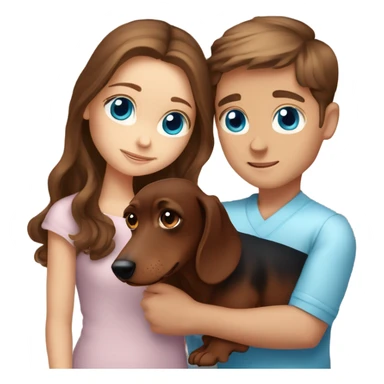 Brown long wavy hair blue eyes girl brown haired boy with blue eyes cuddling a brown dachshund sticker