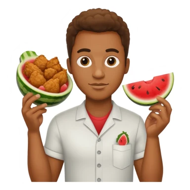 Black guy holding friend chicken and watermelon sticker