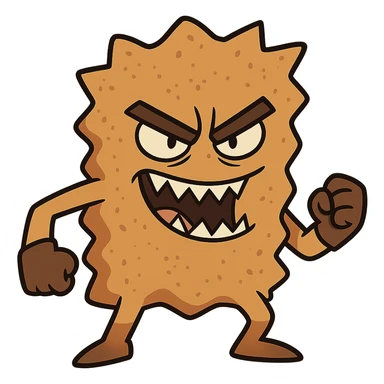 evil schnitzel, menacing expression, sharp edges, cartoon style sticker