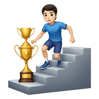 UN HOMBRE DE PIEL CLARA Y PELO OSCURO SUBIENDO ESCALERAS PARA ALCANZAR UN TROFEO QUE ESTA EN EL ULTIMO ESCALON sticker