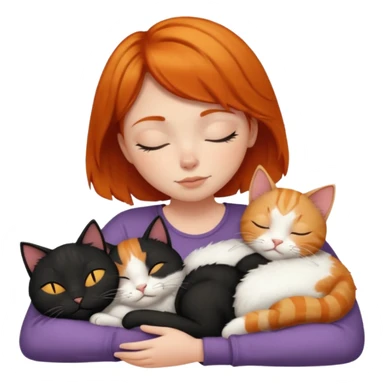 Ginger Girl short hair sleeping with two cats a black and a white bigger cat  sticker
