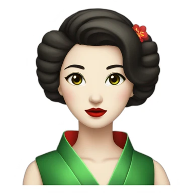 woman dark Brown hair Green eyes geisha red lips sticker