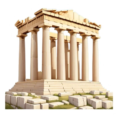 Cinematic Realistic Acropolis Landmark Emoji, showing the Parthenon standing proudly atop the Acropolis hill, with its marble columns glowing under the warm Athenian sunlight against a blue sky. sticker
