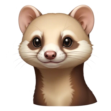 Cinematic Noble sable ferret Portrait Emoji, Poised and dignified, with a sleek, elongated body and a distinct sable ferret head featuring a pointed snout, small, rounded ears, and intelligent, beady eyes, covered in soft, sleek fur with natural brown and cream hues, Simplified yet sharp and sophisticated features, highly detailed, glowing with a warm, natural glow, high shine, exuding an air of quiet confidence, focused and watchful, soft glowing outline, capturing the essence of a clever and majestic sable ferret that feels as though it could leap from the screen with effortless grace! sticker