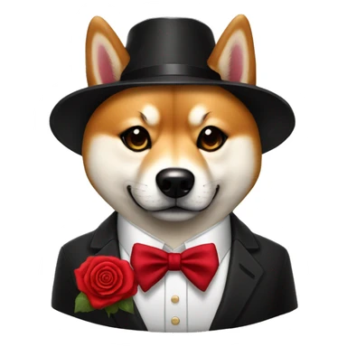 un shiba godfather avec une rose rouge sur le costume sticker