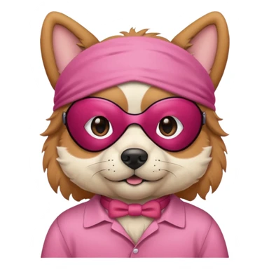 a dog with red sleep mask and wearing pink shirt sticker