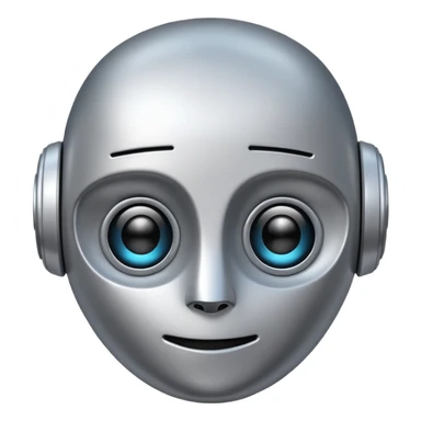 friendly robot face with expressive eyes, digital AI emoji style sticker