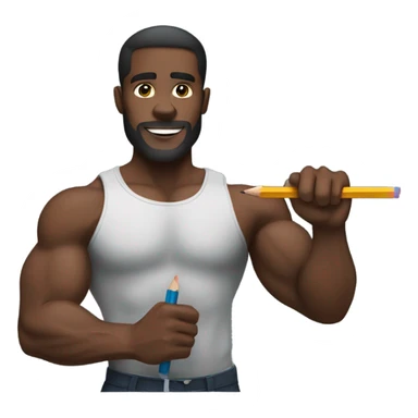 black muscular man holding a thick pencil  sticker