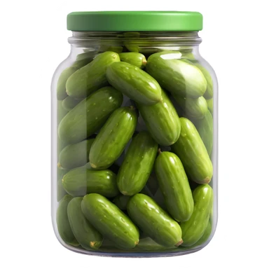 glass jar emoji with visible green pickles and brine, topped with smooth shiny dark green lid that stands out from pickles sticker