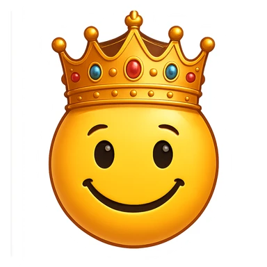 yellow face with gold crown and jewels emoji, digital illustration sticker