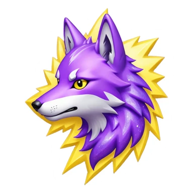 Purple wolf with a yellow lightning bolt emanating from its eyes. Glitter texture everywhere. sticker