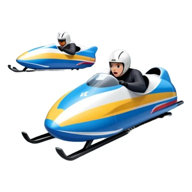 An icon featuring a sleek bobsled with athletes racing down an icy track at high speed, helmets on and bodies aligned for aerodynamics. The scene is set in a stunning snowy mountain valley with pine trees, spectators, and crisp blue sky. Transparent background captures the thrill of bobsleigh. sticker