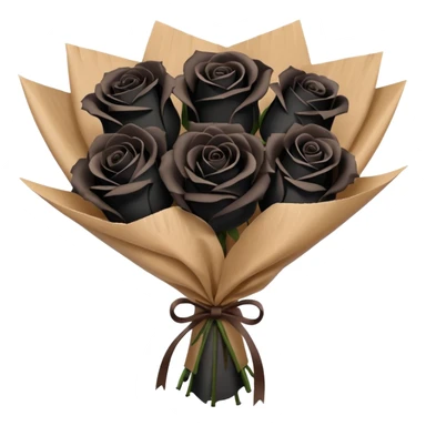 boquet of black roses in a paper package sticker