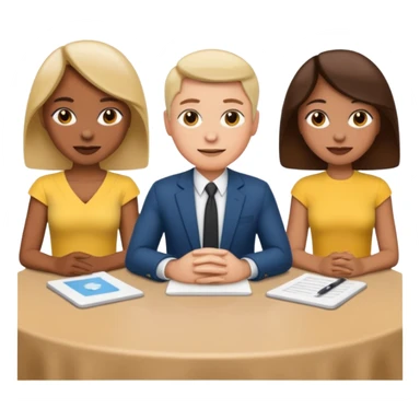 emojis de 3 personas en una mesa debatiendo ideas sticker