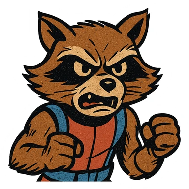 Rocket Raccoon in old school comic book style, looking angry, furrowed brows, clenched fists sticker