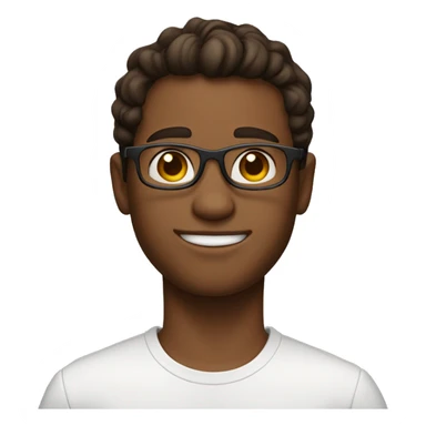 boywith skin and brown hair  wear glasess and white shirt say hllow with hand  sticker