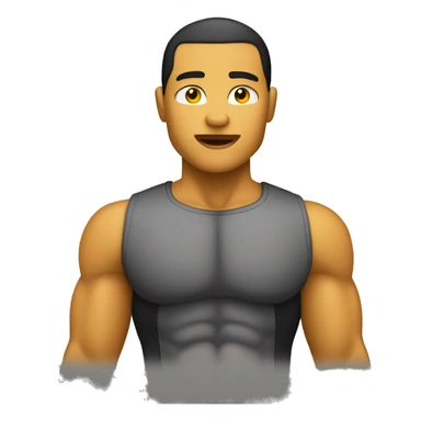 shoulder press viewed from back. yellow skin tone, no hair, black top sticker