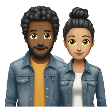 cool couple in denim jackets guy with man bun sticker