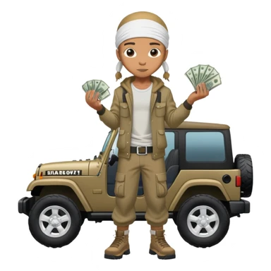 riley from boondocks holding money while standing ontop of a jeep  sticker
