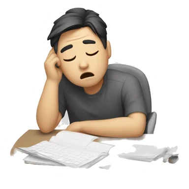 tired man trying to work, asian sticker