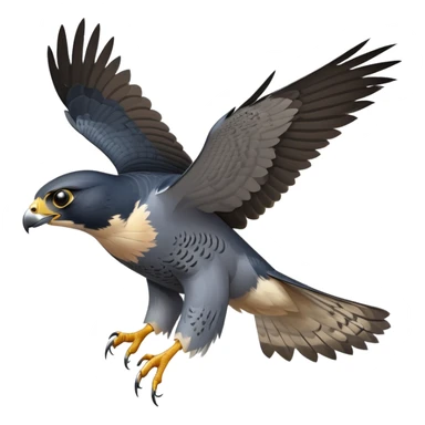 cinematic-peragrin falcon-realistic-full-body-diving-emoji,-sleek-aerodynamic-frame-plummeting-through-the-air-with-lightning-speed,-razor-sharp-talons-poised-for-the-strike,-feathered-wings-angled-for-maximum-precision,-keen-dark-eyes-locked-onto-its prey sticker