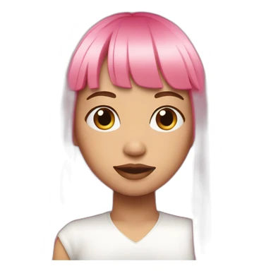 girl with long, straight pink hair and fringe and big lipsholding camera sticker