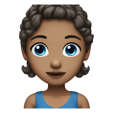 A girl with blue eyes and dark brown hair. Blue dress sticker