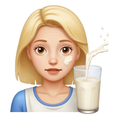 Woman with milk spilled on her face with satisfactory expression sticker