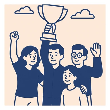 team celebrating with trophy sticker