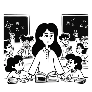 exhausted teacher in a bustling classroom sticker