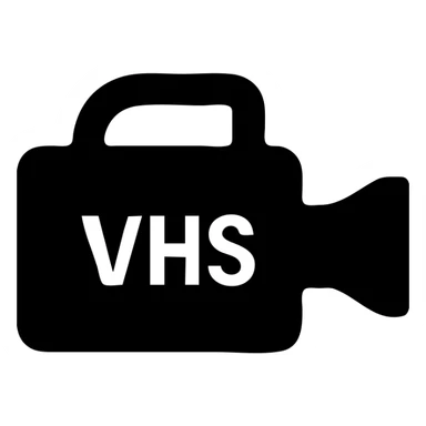 A Sony VHS video camera in a black filled icon style, with a lens. sticker