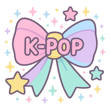 kpop fan bow with pastel stars and sparkles, fun and colorful sticker