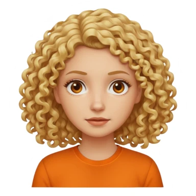 curly blond hair woman in orange shirt no smile sticker