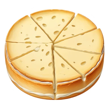 cinematic-realistic-brie-cheese-emoji,-featuring-a-creamy gooey center,-soft-ripened-cheese-with-a-delicate-rind-rendered-with-lifelike-detail-and-inviting,-natural-lighting. sticker