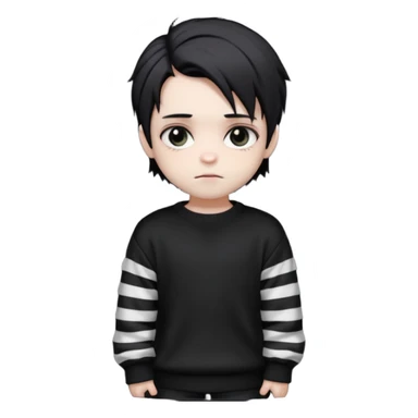Goth boy, chibi style, oversized sweater, striped sleeves, cute sticker