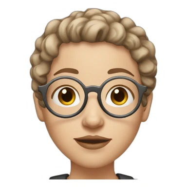 white girl with round silver glasses and really short brown slightly curly hair with no lipstick sticker