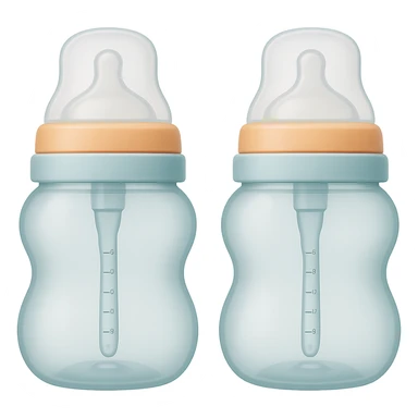 Adjust the shape of the two silicone baby bottle nipples to be flatter and wider, keeping the wide base and soft, smooth, translucent look, with gentle curves, light pastel tones, and transparent background. sticker