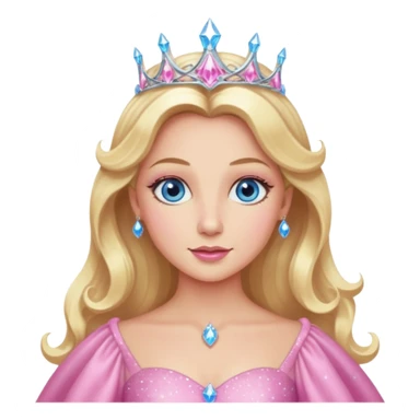 Glinda the Good Witch from the Wizard of Oz with light skin, blue eyes, blonde long hair, pink outfit sticker