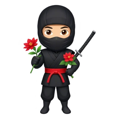 Asian ninja with flower sticker