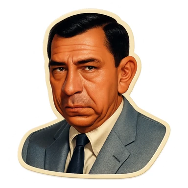 Portrait of this man in retro stickers style, close-up, no text, neutral background. sticker