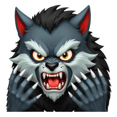 Create an emoji of Werewolf half bodied till waist sharp nails angry face black  sticker