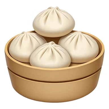 Tianjin Goubuli Baozi steamed buns with pinched top, simplified emoji style with bold outlines and bright colors, cartoon style northern Chinese specialty sticker