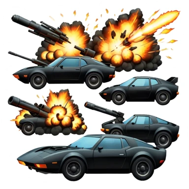 Photorealistic Icon for Action Movies: Dynamic close-up collage of iconic action movie scenes featuring explosions, fast car, combat and weapons. Include silhouettes of famous action heroes, dramatic lighting and a sense of high-octane energy. Transparent background. sticker