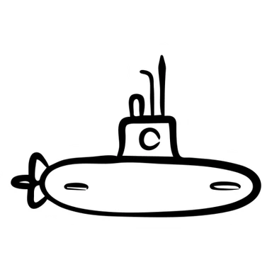 Submarine underwater vessel with periscope, hand drawn style sticker