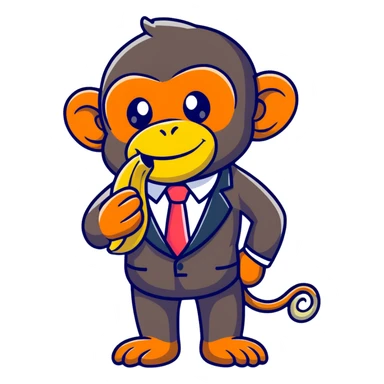 chimpanzee wearing a fancy suit eating a banana sticker