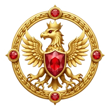 Golden griffin crest / brosch in a circle with red gems and no background sticker