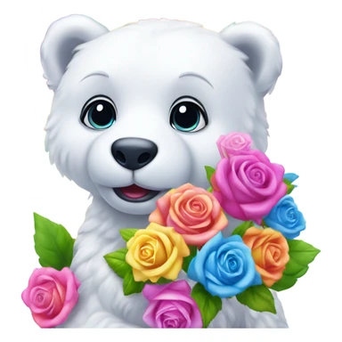 Lisa frank white bear with rainbow roses sticker