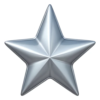 Chrome silver star emoji, iOS emoji style, glossy metallic surface, soft reflections, minimalistic, centered, clean white background, high detail, smooth gradients sticker