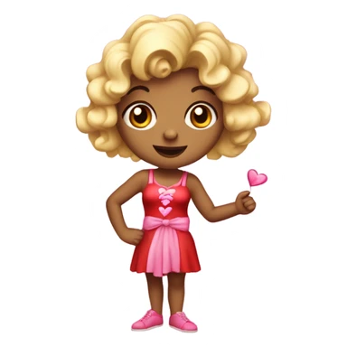 Realistic isolated female cupid character with short curly blonde hair holding up peace fingers with red and pink outfit and red bow in her hair. sticker